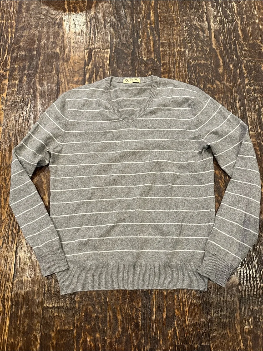 J. Crew Men's GrayV-Neck Stripe Sweater cotton/cashmere - soft